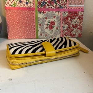 Boden Zebra Calf Hair and Yellow Trimmed Zippered Wallet